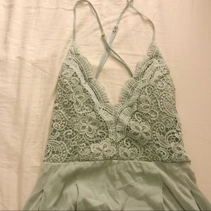 ANGL Pastel Green Backless Crochet Romper